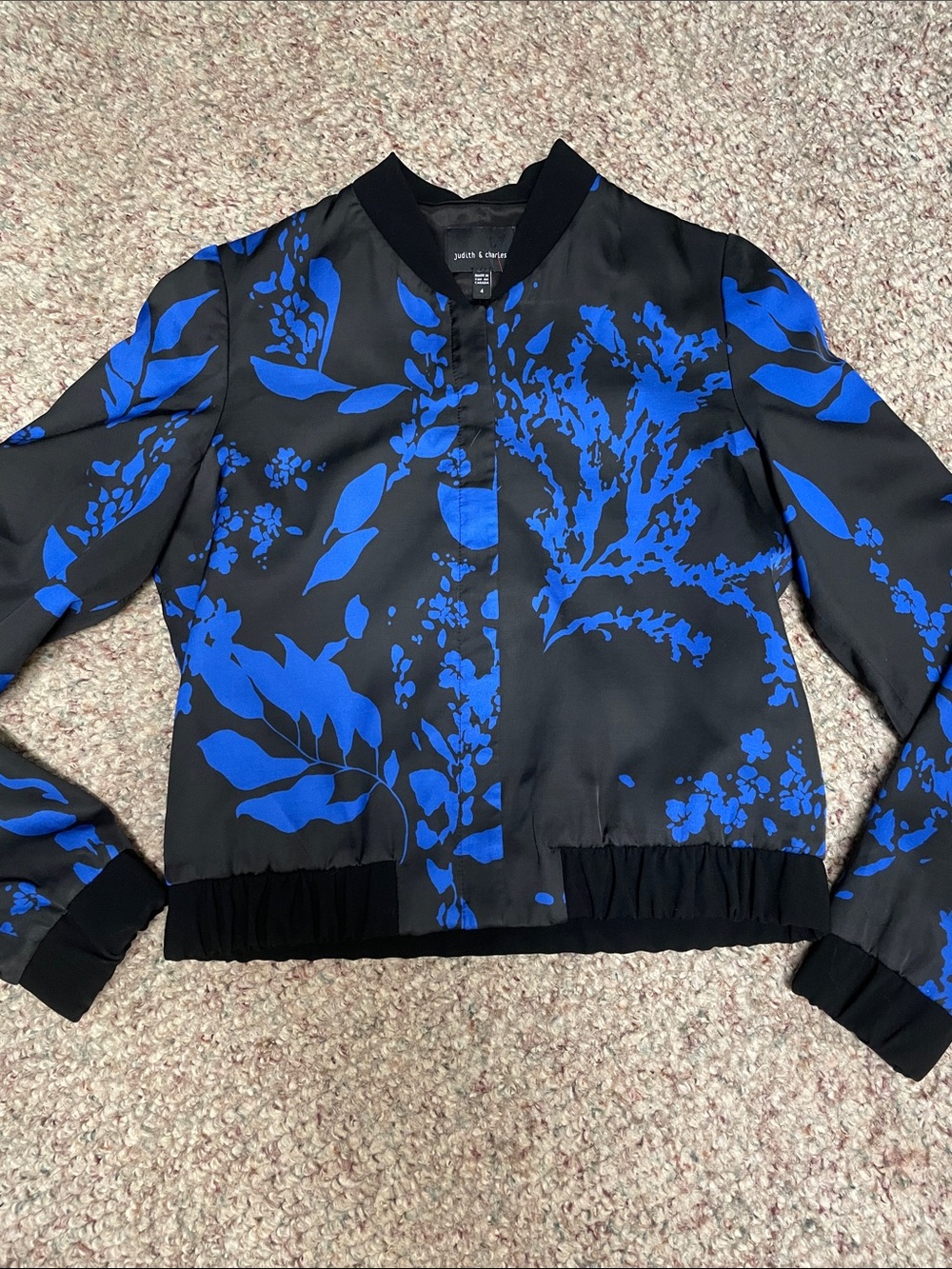 Judith & Charles Black/blue satin Cropped Bomber Jacket - new